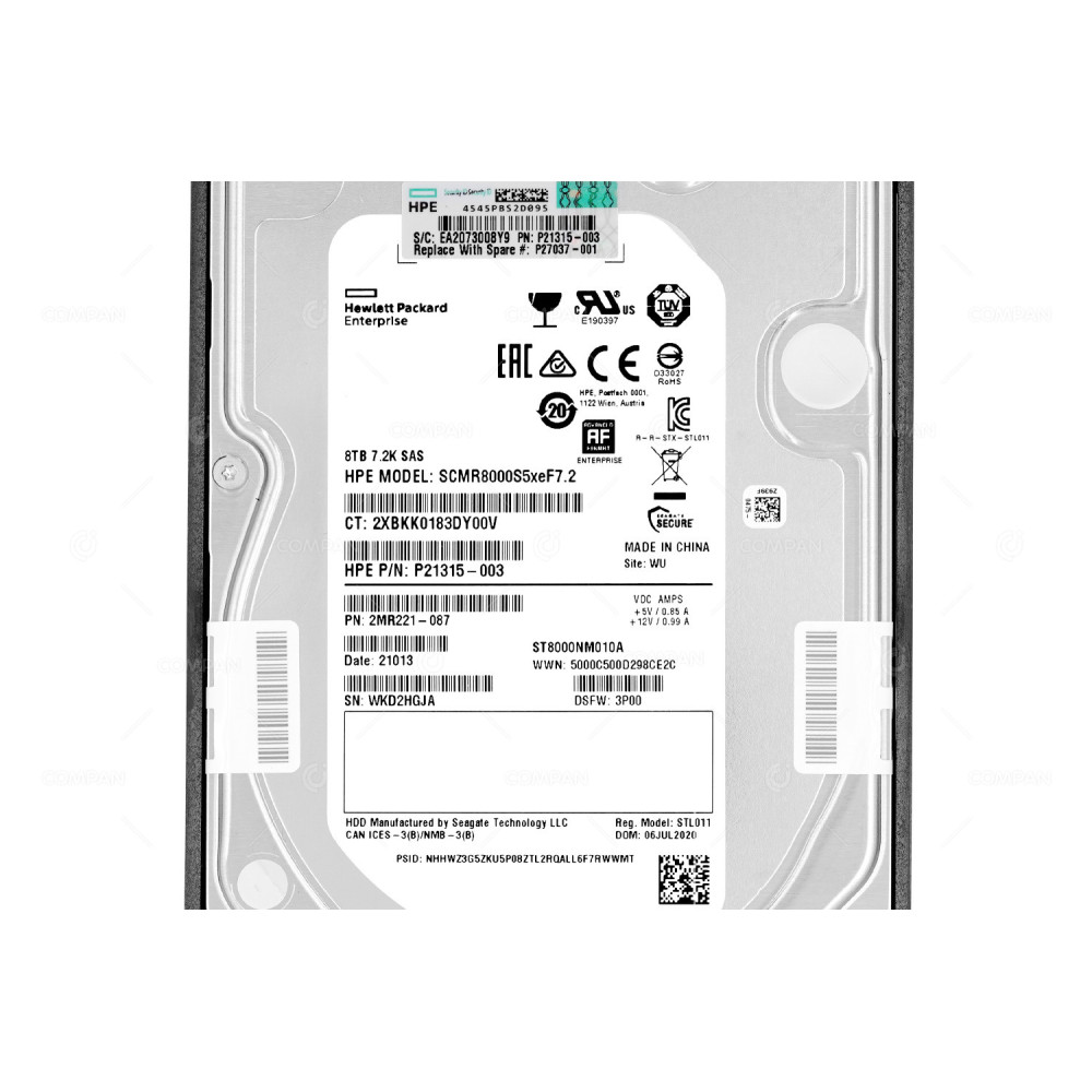 P27037-001 HP 8TB 7.2K 12G SAS 3.5 LFF HARD DRIVE P21315-003, 2MR221-087, ST8000NM010A